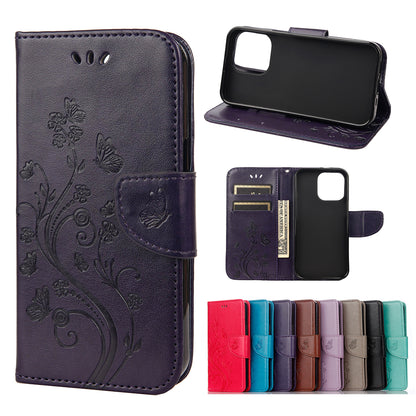 All-round protective Butterfly Flower Imprint Leather Wallet Phone Stand Case for iPhone 13 Pro 6.1 inch