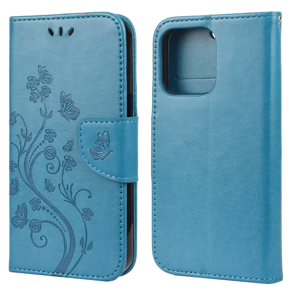 All-round protective Butterfly Flower Imprint Leather Wallet Phone Stand Case for iPhone 13 Pro 6.1 inch