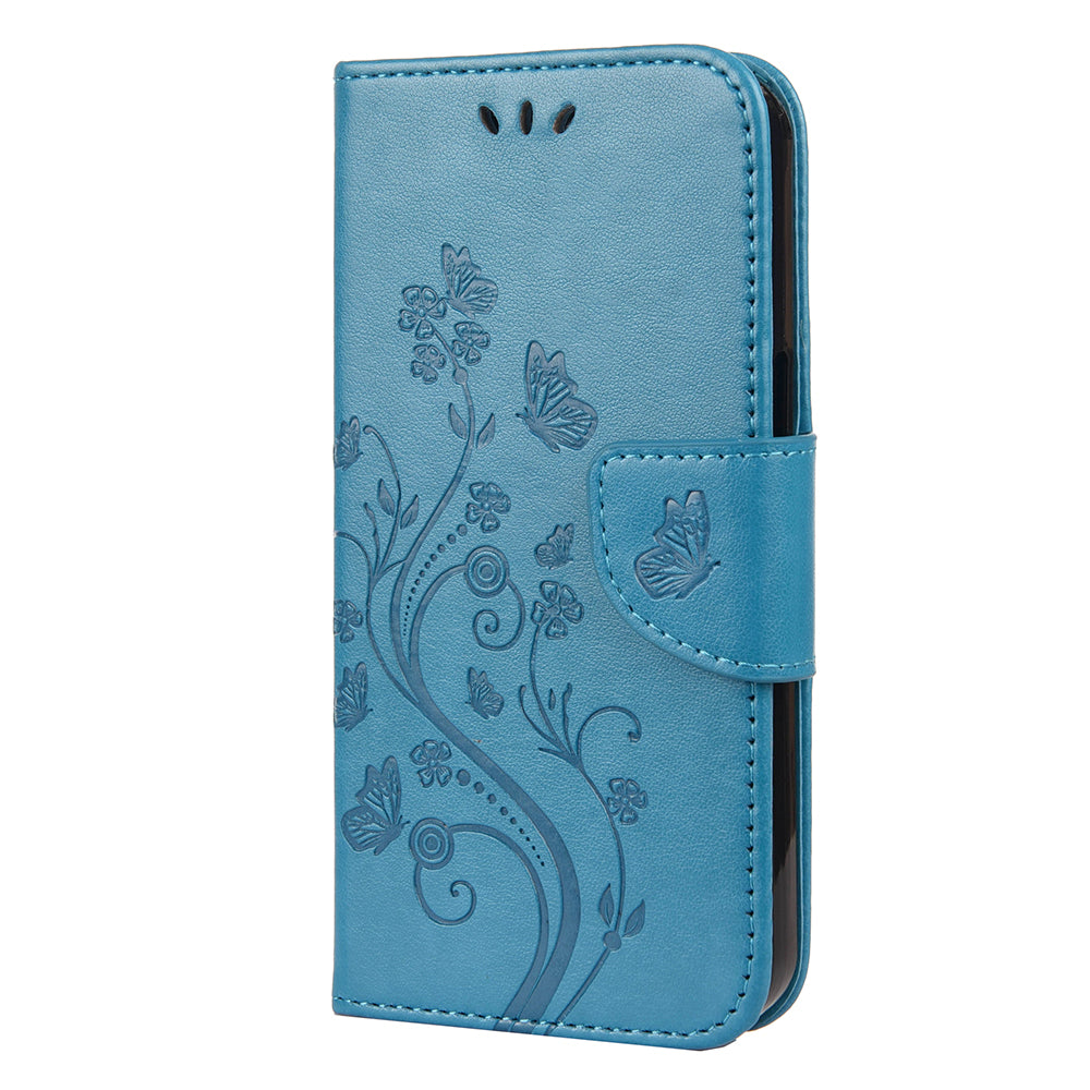 All-round protective Butterfly Flower Imprint Leather Wallet Phone Stand Case for iPhone 13 Pro 6.1 inch