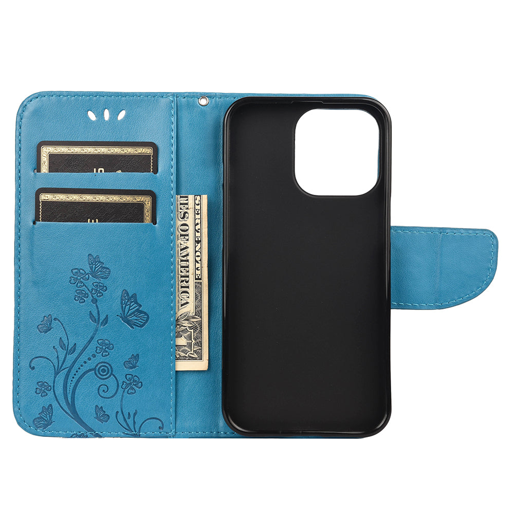 All-round protective Butterfly Flower Imprint Leather Wallet Phone Stand Case for iPhone 13 Pro 6.1 inch