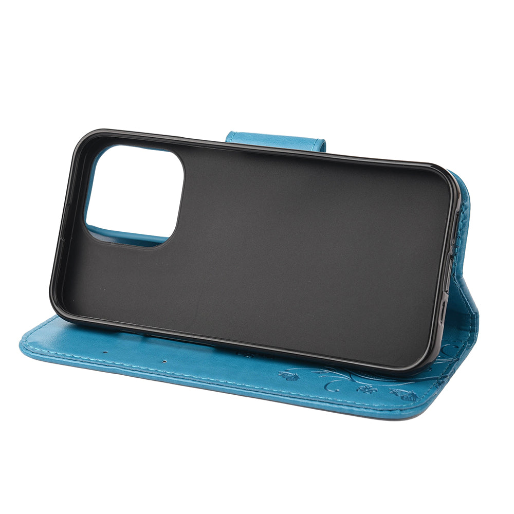 All-round protective Butterfly Flower Imprint Leather Wallet Phone Stand Case for iPhone 13 Pro 6.1 inch