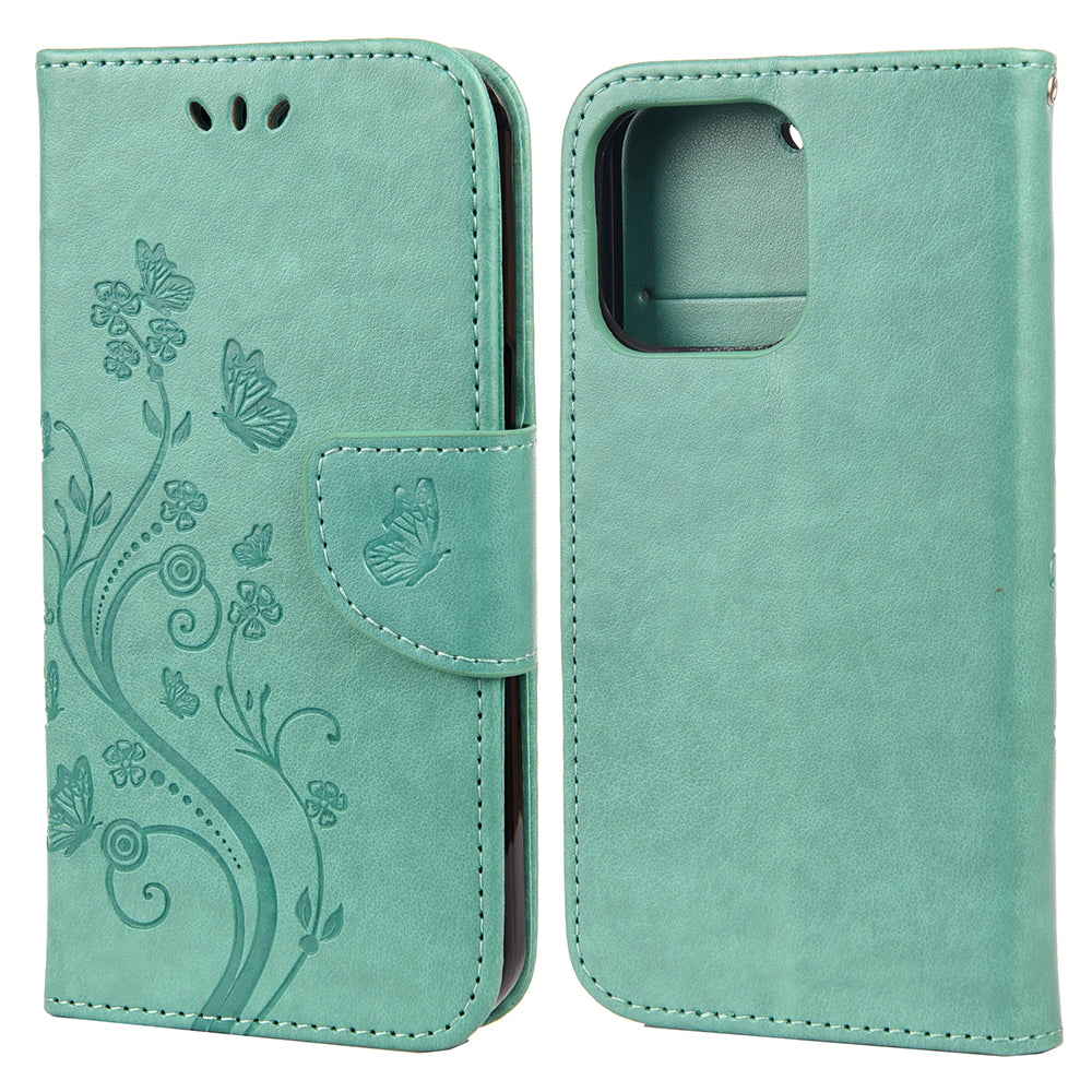 All-round protective Butterfly Flower Imprint Leather Wallet Phone Stand Case for iPhone 13 Pro 6.1 inch