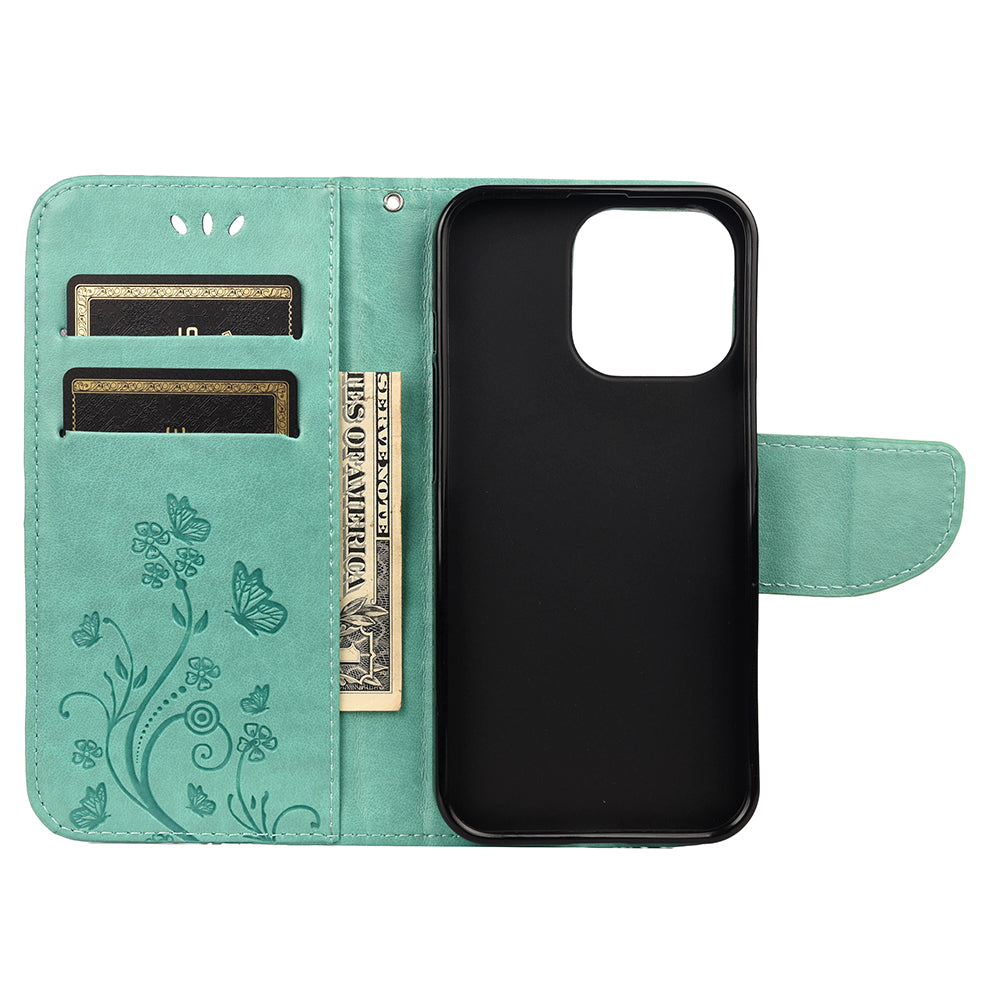 All-round protective Butterfly Flower Imprint Leather Wallet Phone Stand Case for iPhone 13 Pro 6.1 inch