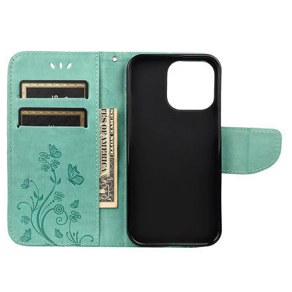 All-round protective Butterfly Flower Imprint Leather Wallet Phone Stand Case for iPhone 13 Pro 6.1 inch