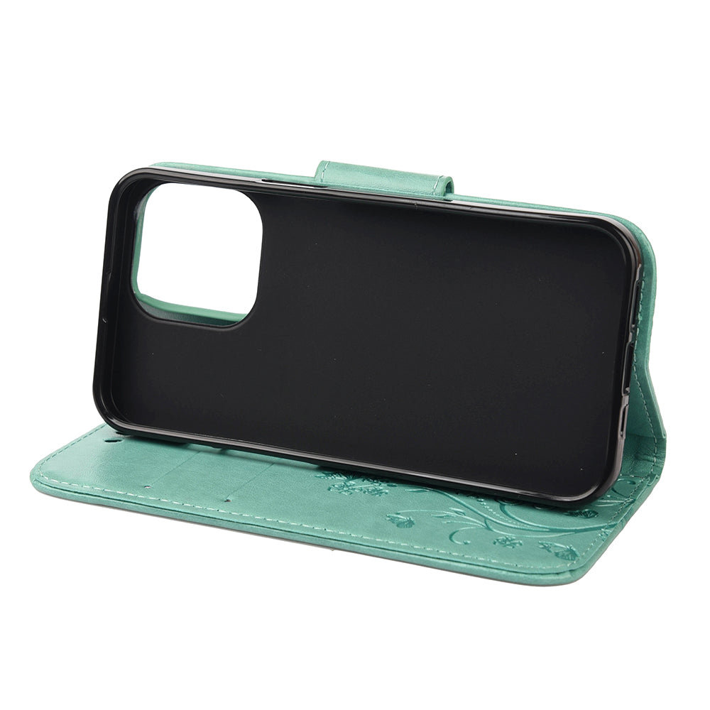 All-round protective Butterfly Flower Imprint Leather Wallet Phone Stand Case for iPhone 13 Pro 6.1 inch