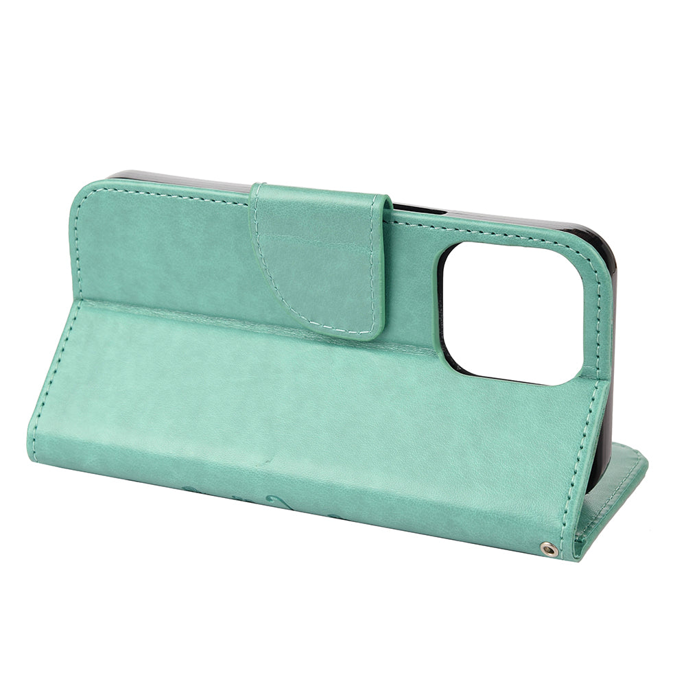 All-round protective Butterfly Flower Imprint Leather Wallet Phone Stand Case for iPhone 13 Pro 6.1 inch