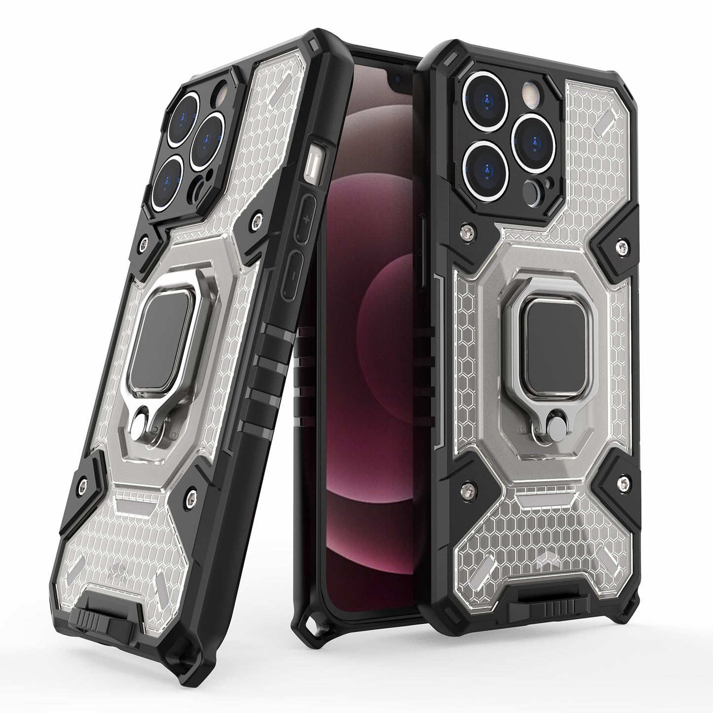 Well-protected PC+TPU Hybrid Case Magnetic Ring Kickstand Cover for iPhone 13 Pro Max 6.7 inch