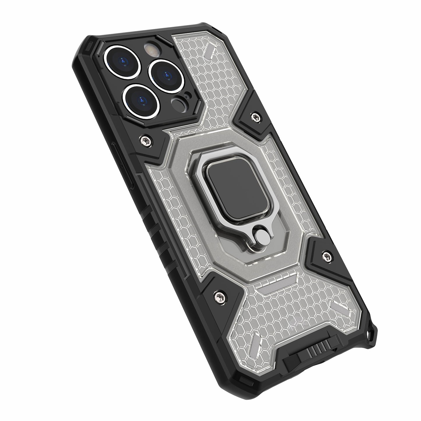 Well-protected PC+TPU Hybrid Case Magnetic Ring Kickstand Cover for iPhone 13 Pro Max 6.7 inch
