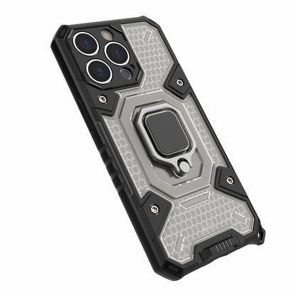 Well-protected PC+TPU Hybrid Case Magnetic Ring Kickstand Cover for iPhone 13 Pro Max 6.7 inch