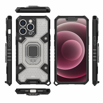 Well-protected PC+TPU Hybrid Case Magnetic Ring Kickstand Cover for iPhone 13 Pro Max 6.7 inch