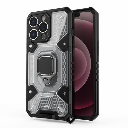 Well-protected PC+TPU Hybrid Case Magnetic Ring Kickstand Cover for iPhone 13 Pro Max 6.7 inch