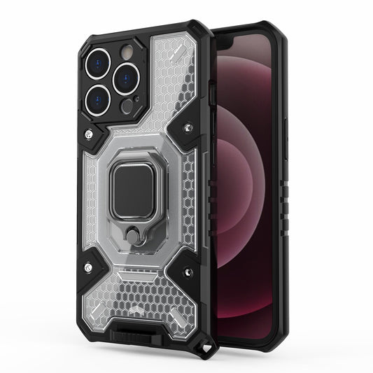Well-protected PC+TPU Hybrid Case Magnetic Ring Kickstand Cover for iPhone 13 Pro Max 6.7 inch