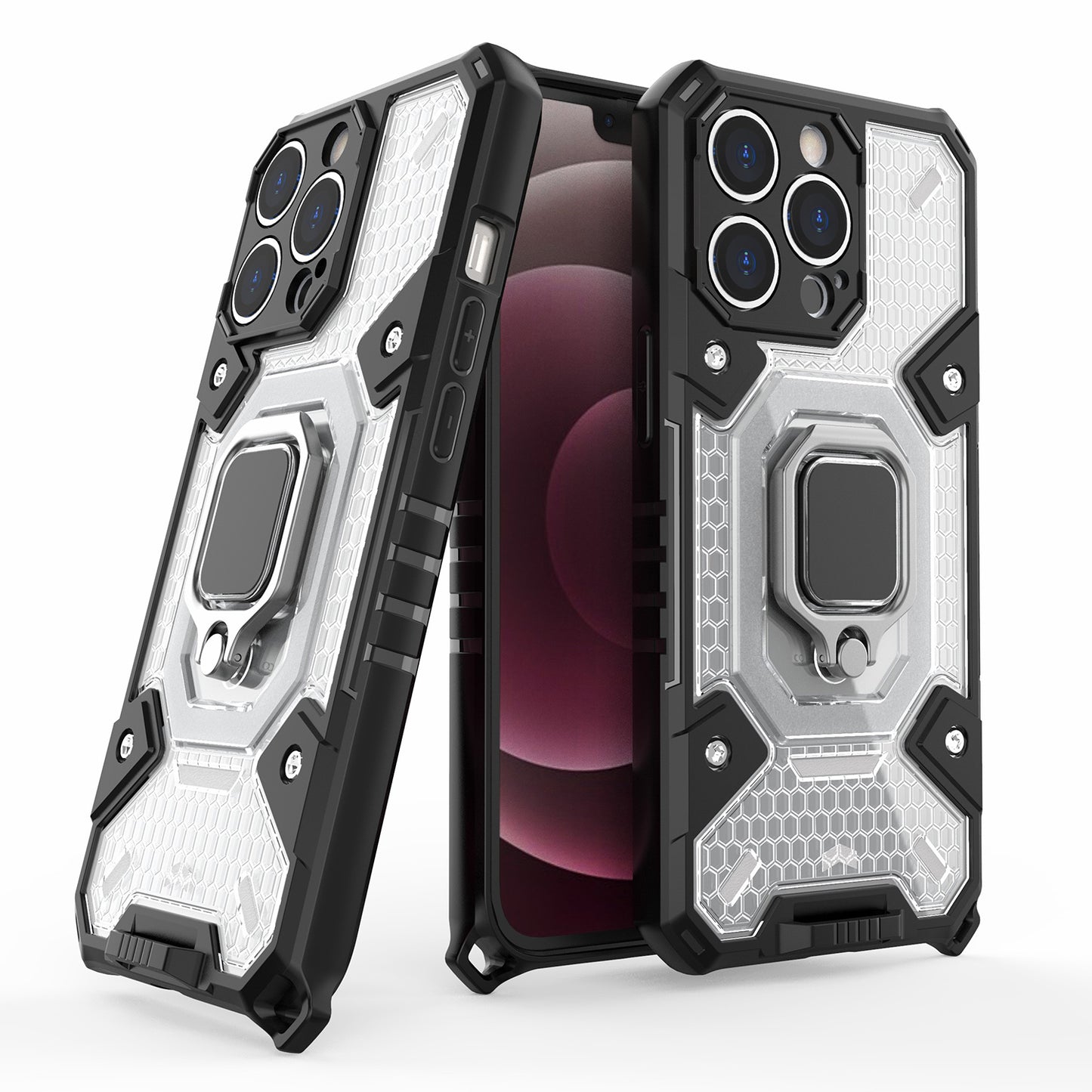 Well-protected PC+TPU Hybrid Case Magnetic Ring Kickstand Cover for iPhone 13 Pro Max 6.7 inch