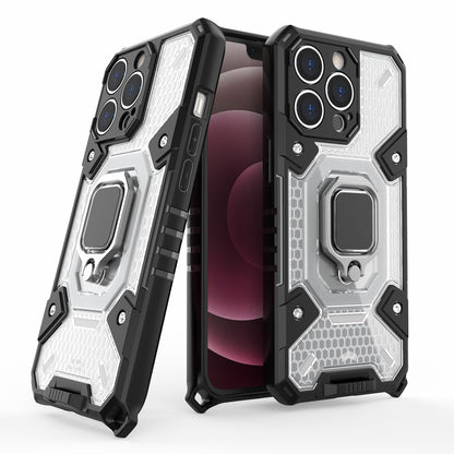 Well-protected PC+TPU Hybrid Case Magnetic Ring Kickstand Cover for iPhone 13 Pro Max 6.7 inch