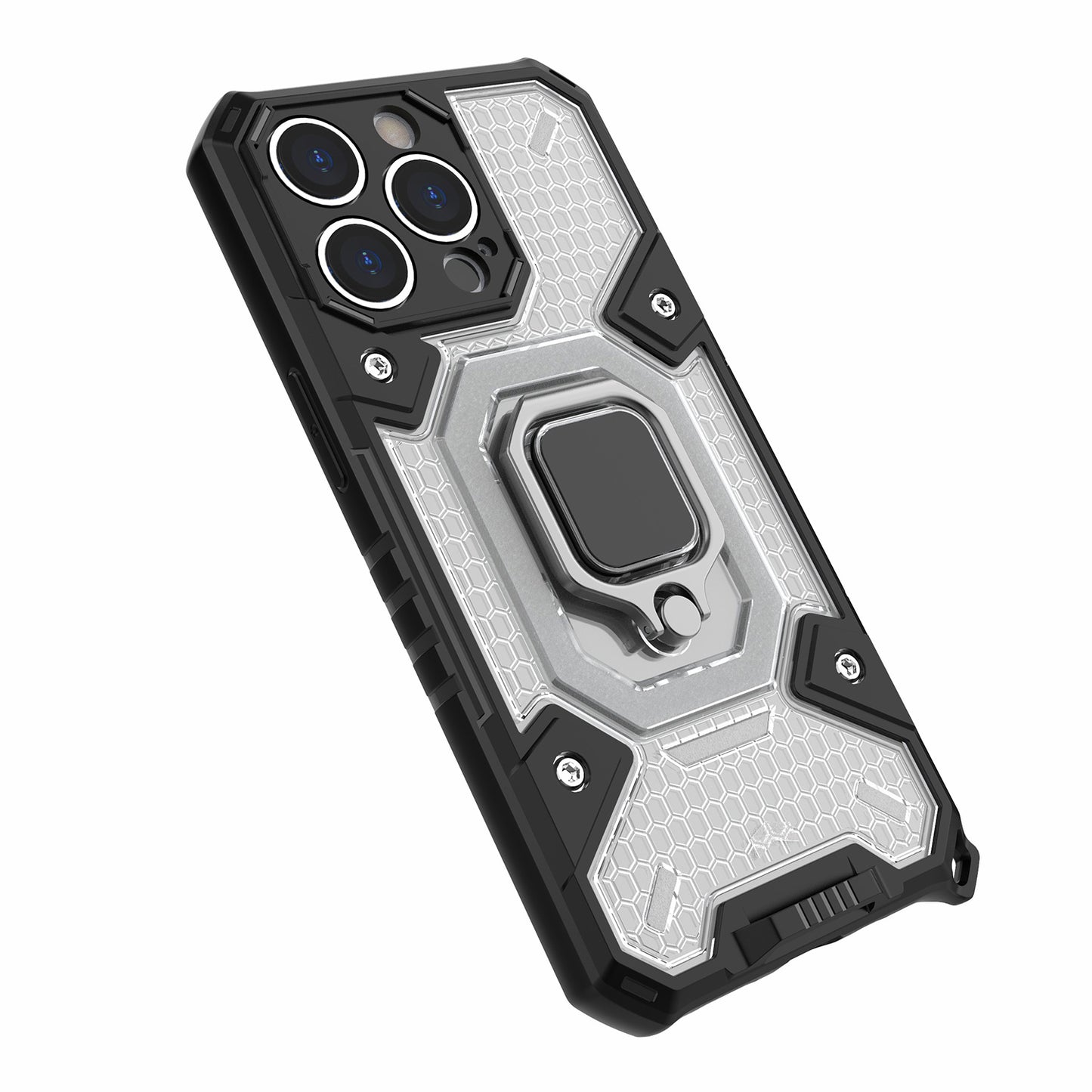 Well-protected PC+TPU Hybrid Case Magnetic Ring Kickstand Cover for iPhone 13 Pro Max 6.7 inch