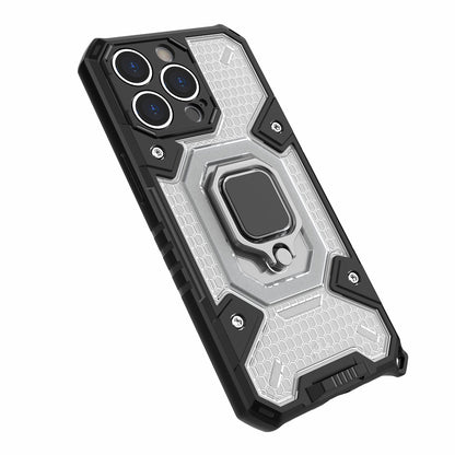 Well-protected PC+TPU Hybrid Case Magnetic Ring Kickstand Cover for iPhone 13 Pro Max 6.7 inch