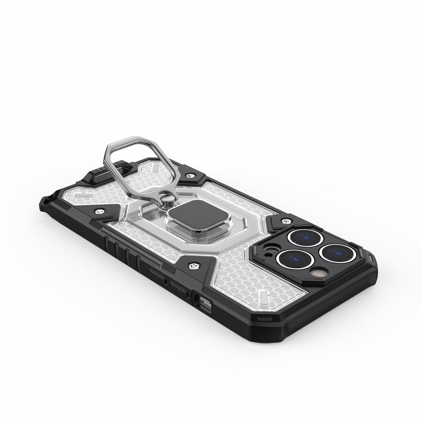 Well-protected PC+TPU Hybrid Case Magnetic Ring Kickstand Cover for iPhone 13 Pro Max 6.7 inch