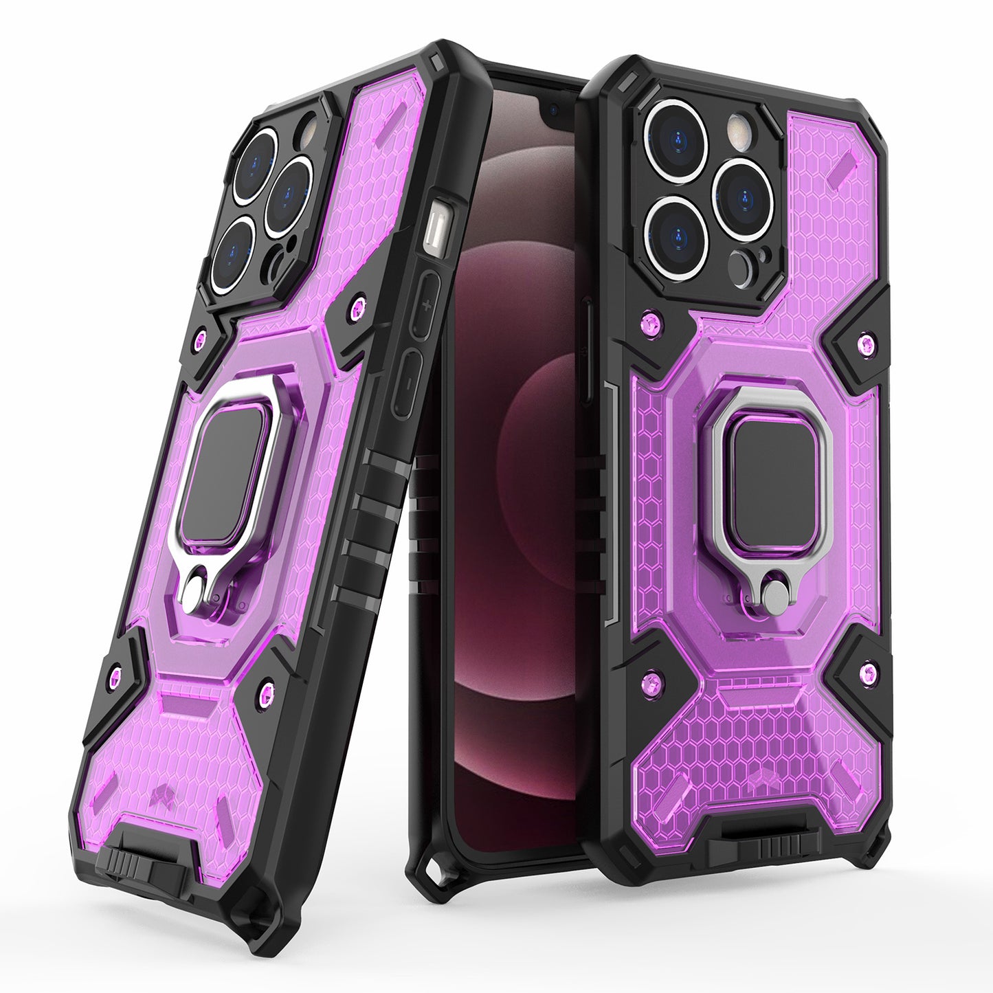 Well-protected PC+TPU Hybrid Case Magnetic Ring Kickstand Cover for iPhone 13 Pro Max 6.7 inch