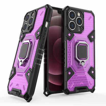 Well-protected PC+TPU Hybrid Case Magnetic Ring Kickstand Cover for iPhone 13 Pro Max 6.7 inch