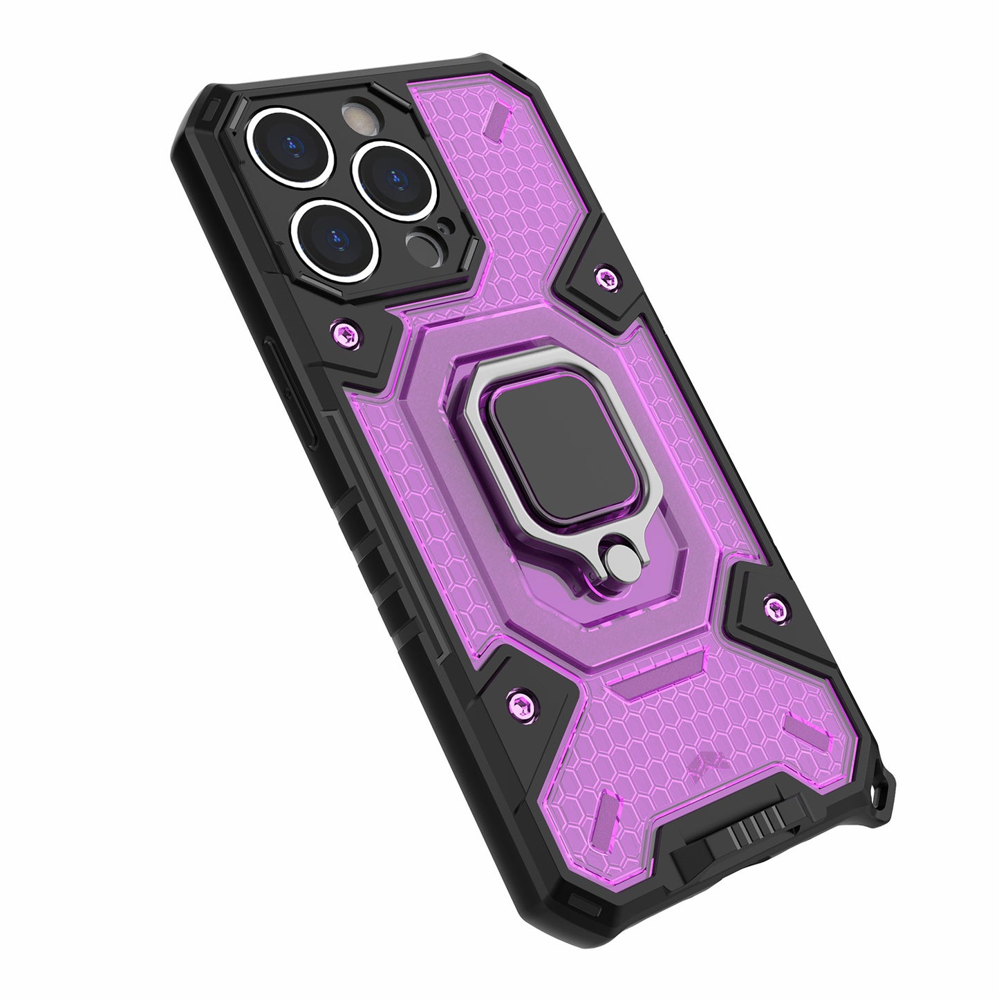Well-protected PC+TPU Hybrid Case Magnetic Ring Kickstand Cover for iPhone 13 Pro Max 6.7 inch