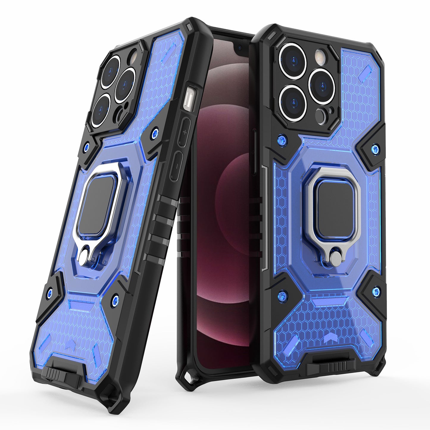 Well-protected PC+TPU Hybrid Case Magnetic Ring Kickstand Cover for iPhone 13 Pro Max 6.7 inch