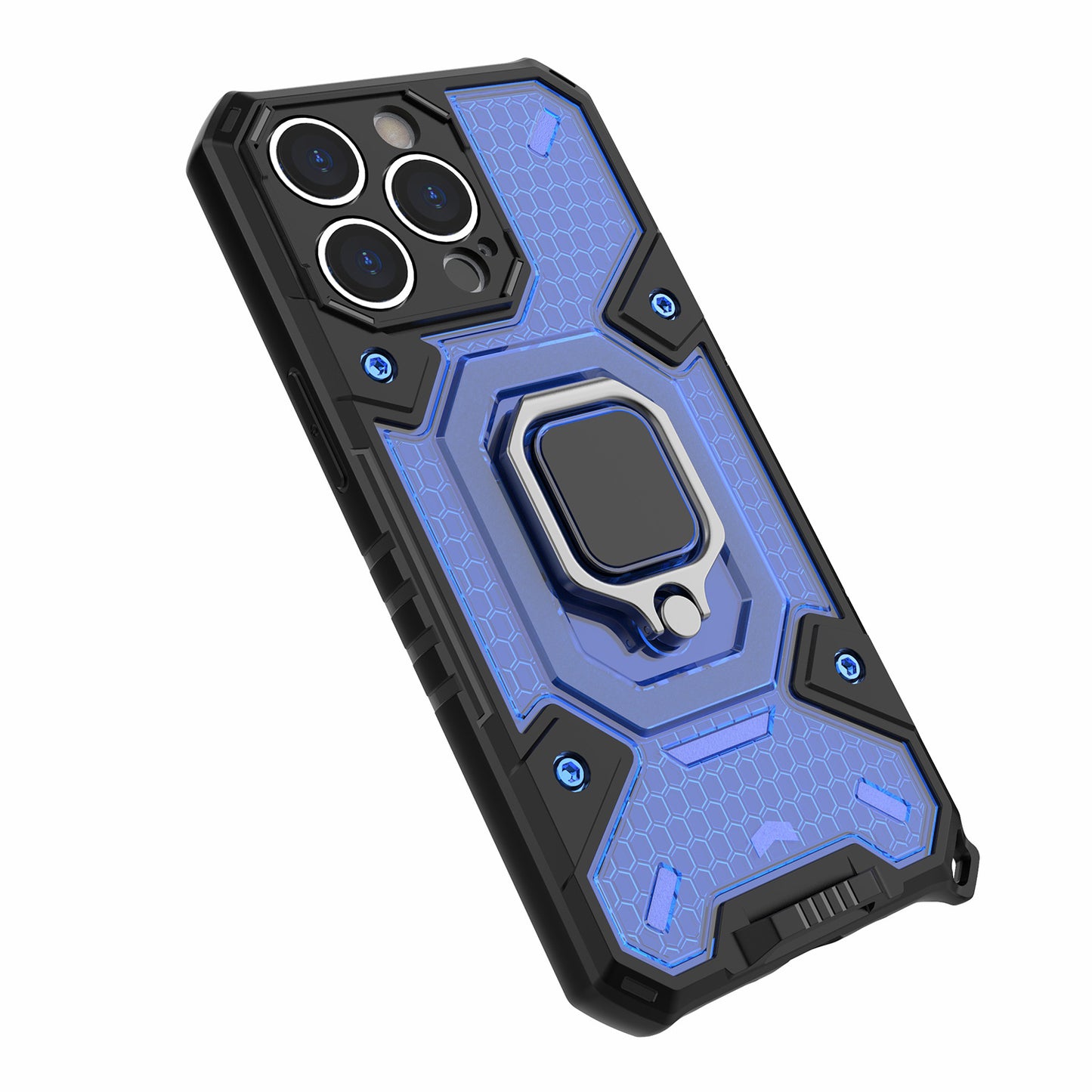 Well-protected PC+TPU Hybrid Case Magnetic Ring Kickstand Cover for iPhone 13 Pro Max 6.7 inch
