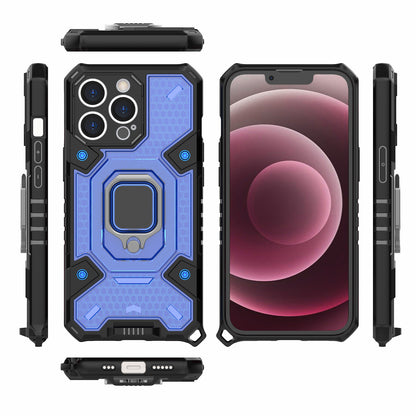Well-protected PC+TPU Hybrid Case Magnetic Ring Kickstand Cover for iPhone 13 Pro Max 6.7 inch
