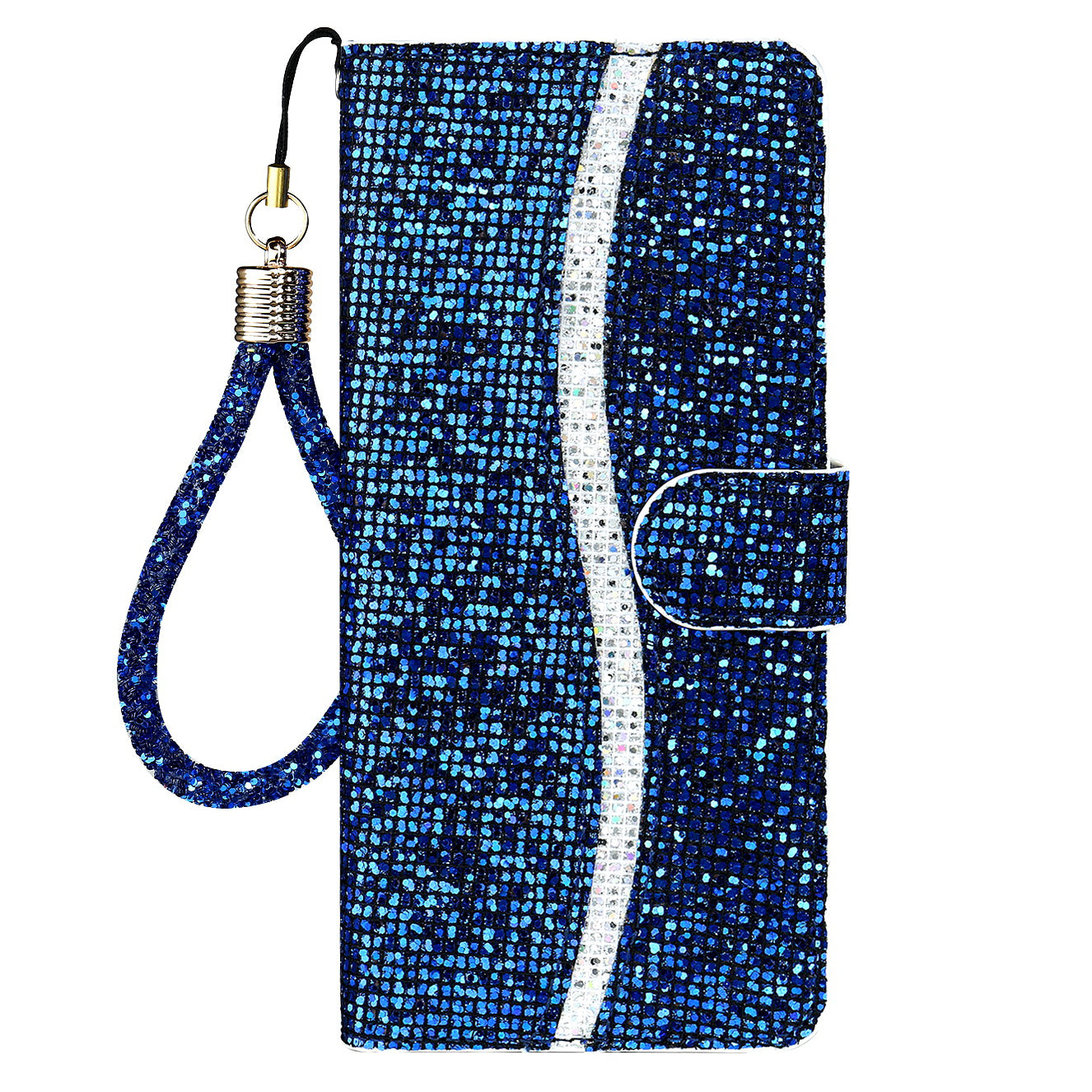 Well-protected Glittery Powder Leather Wallet Phone Stand Case with Strap for iPhone 13 Pro 6.1 inch