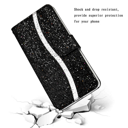 Well-protected Glittery Powder Leather Wallet Phone Stand Case with Strap for iPhone 13 Pro 6.1 inch