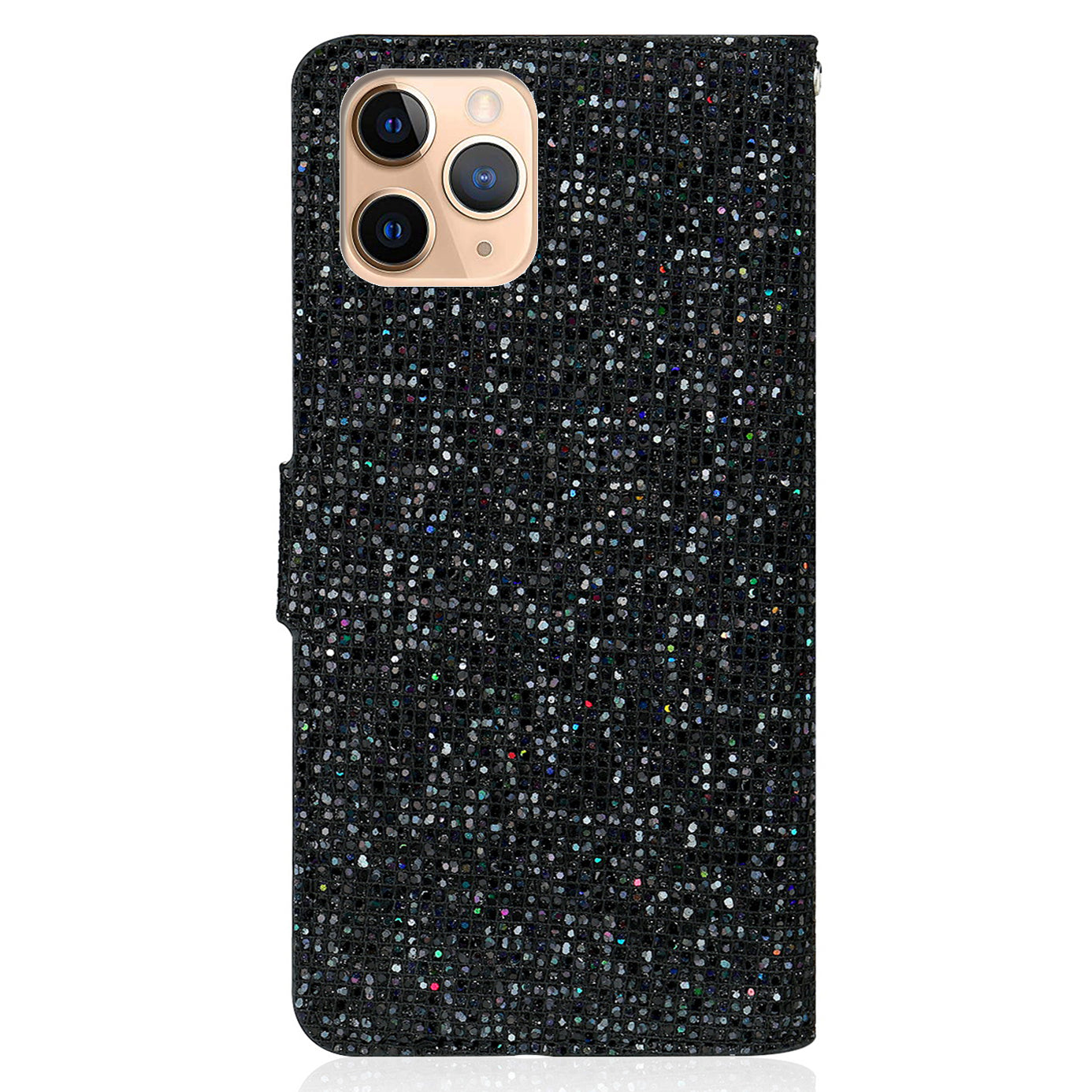 Well-protected Glittery Powder Leather Wallet Phone Stand Case with Strap for iPhone 13 Pro 6.1 inch