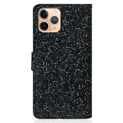Well-protected Glittery Powder Leather Wallet Phone Stand Case with Strap for iPhone 13 Pro 6.1 inch
