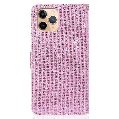 Well-protected Glittery Powder Leather Wallet Phone Stand Case with Strap for iPhone 13 Pro 6.1 inch