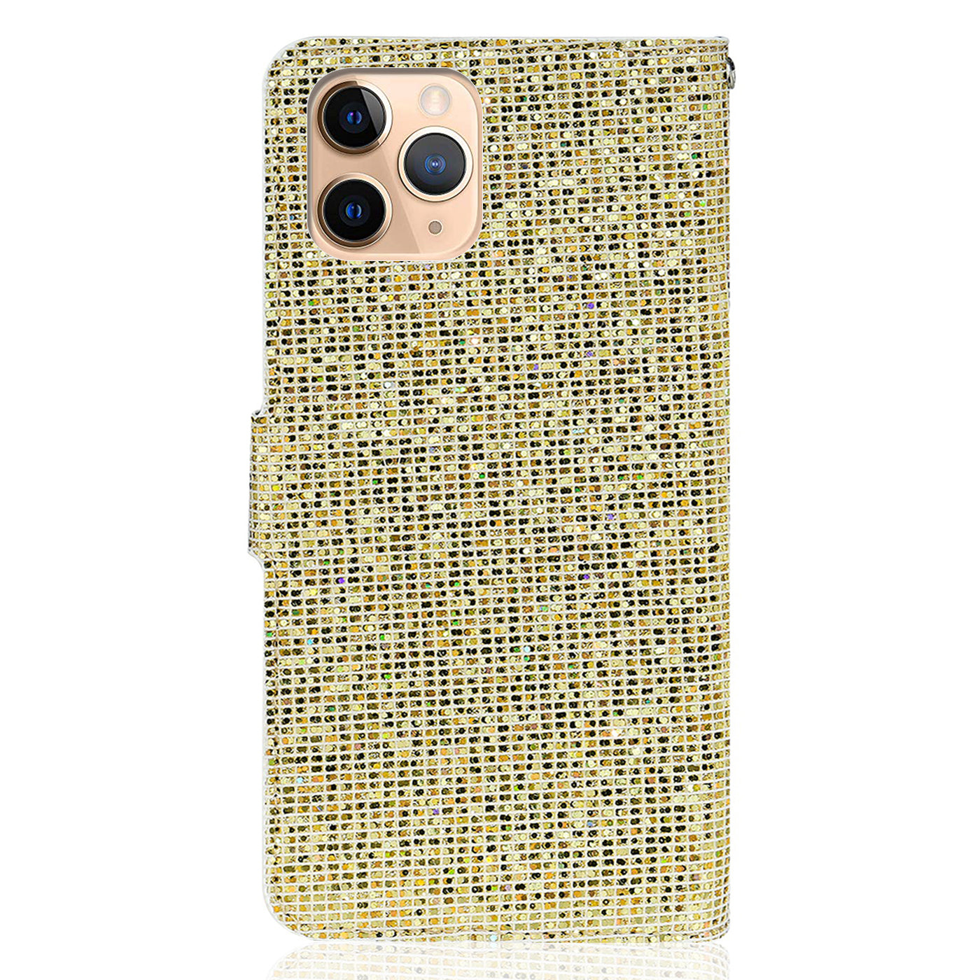 Well-protected Glittery Powder Leather Wallet Phone Stand Case with Strap for iPhone 13 Pro 6.1 inch