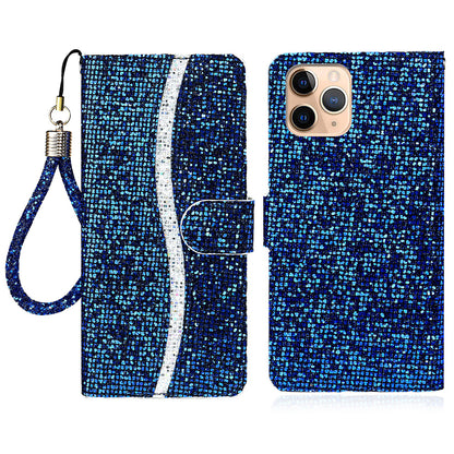 Glittery Powder Leather Wallet Phone Protective Case with Stand and Strap for iPhone 13 Pro Max 6.7 inch