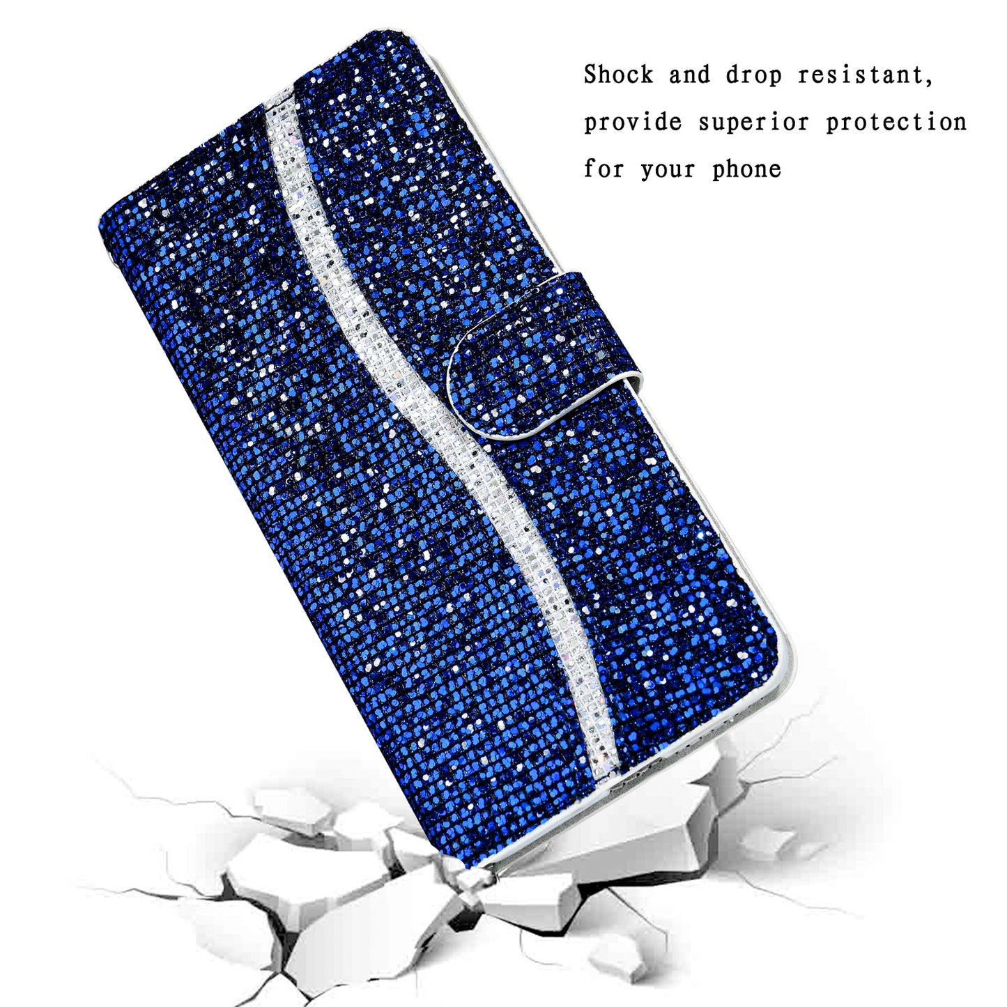 Glittery Powder Leather Wallet Phone Protective Case with Stand and Strap for iPhone 13 Pro Max 6.7 inch