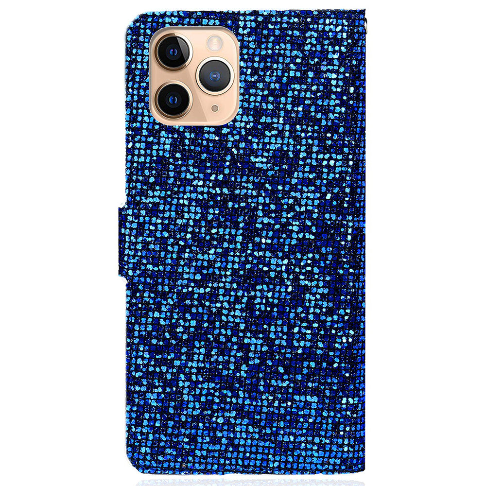 Glittery Powder Leather Wallet Phone Protective Case with Stand and Strap for iPhone 13 Pro Max 6.7 inch