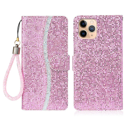 Glittery Powder Leather Wallet Phone Protective Case with Stand and Strap for iPhone 13 Pro Max 6.7 inch