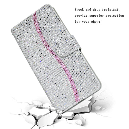 Glittery Powder Leather Wallet Phone Protective Case with Stand and Strap for iPhone 13 Pro Max 6.7 inch