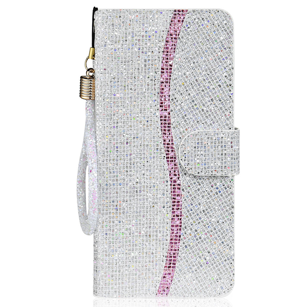 Glittery Powder Leather Wallet Phone Protective Case with Stand and Strap for iPhone 13 Pro Max 6.7 inch