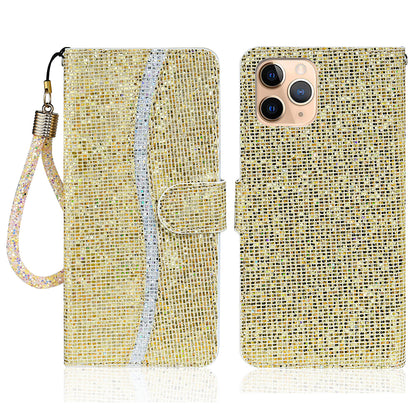 Glittery Powder Leather Wallet Phone Protective Case with Stand and Strap for iPhone 13 Pro Max 6.7 inch
