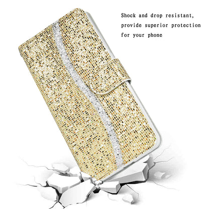 Glittery Powder Leather Wallet Phone Protective Case with Stand and Strap for iPhone 13 Pro Max 6.7 inch