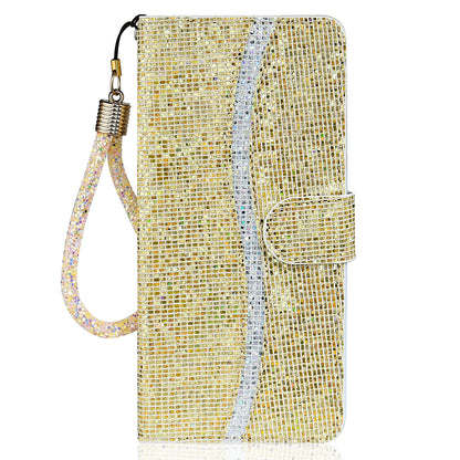 Glittery Powder Leather Wallet Phone Protective Case with Stand and Strap for iPhone 13 Pro Max 6.7 inch
