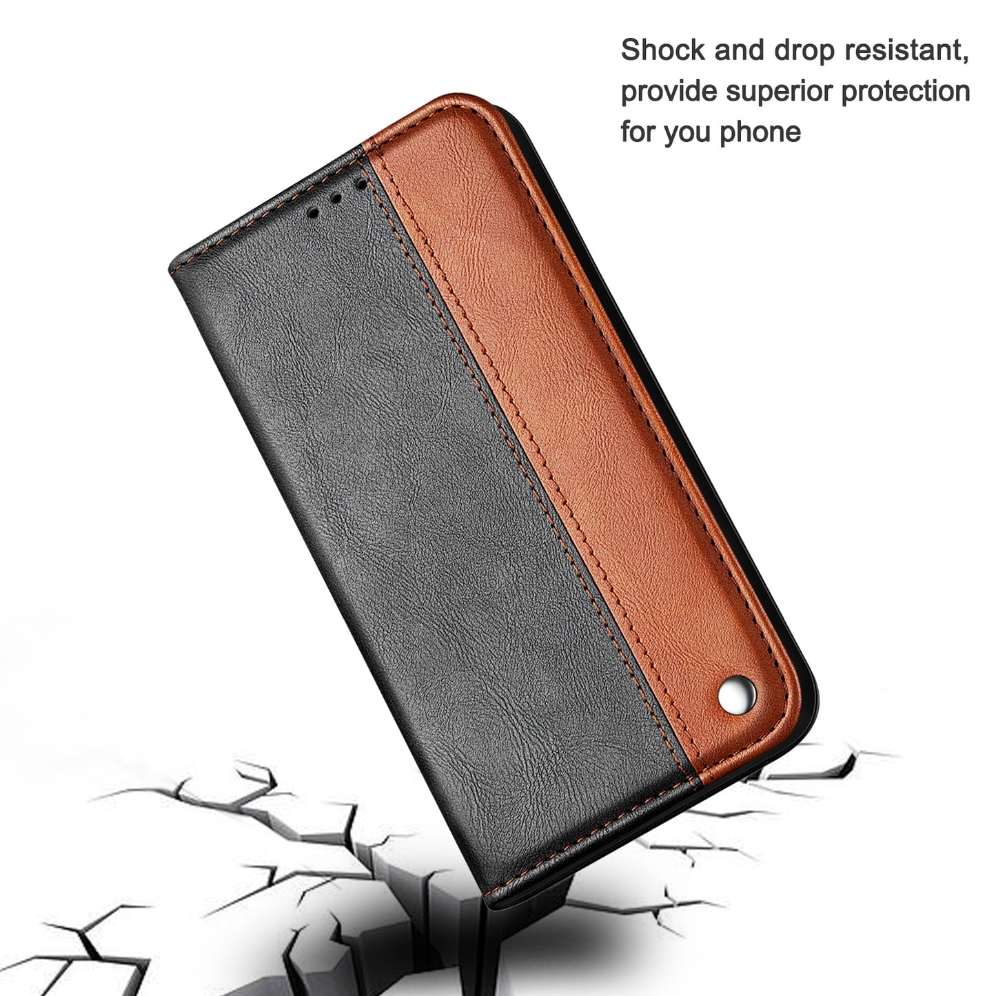 Color Splicing Business Style Leather Phone Case for iPhone 13 Pro Max 6.7 inch