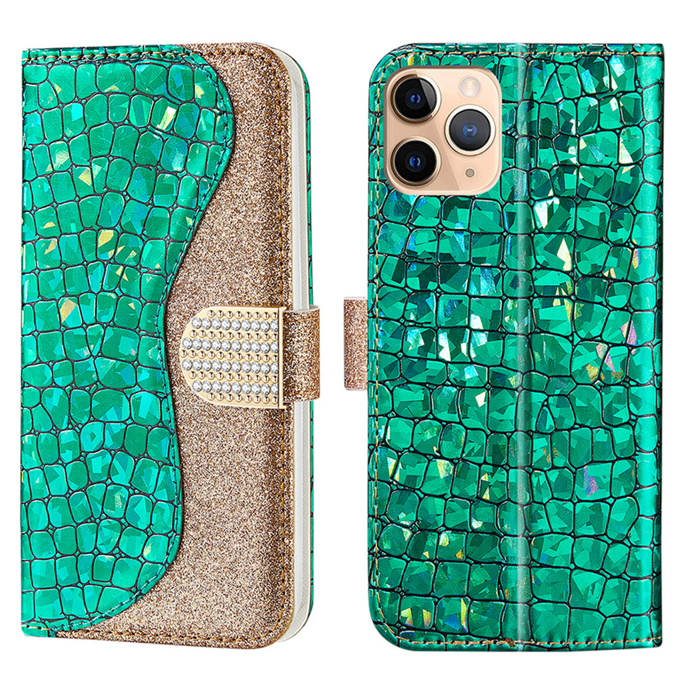 Full Protective Crocodile Texture Glittery Powder Splicing Leather Wallet Case for iPhone 13 Pro 6.1 inch