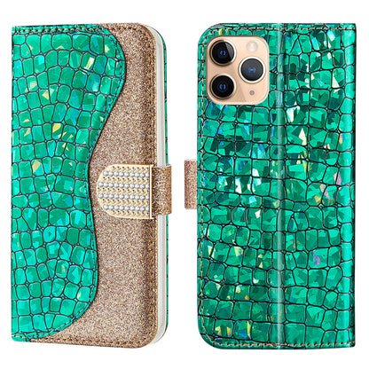 Full Protective Crocodile Texture Glittery Powder Splicing Leather Wallet Case for iPhone 13 Pro 6.1 inch