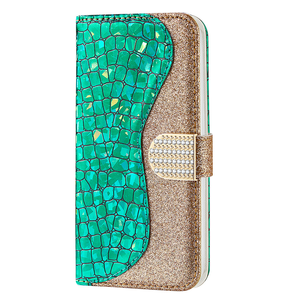 Full Protective Crocodile Texture Glittery Powder Splicing Leather Wallet Case for iPhone 13 Pro 6.1 inch