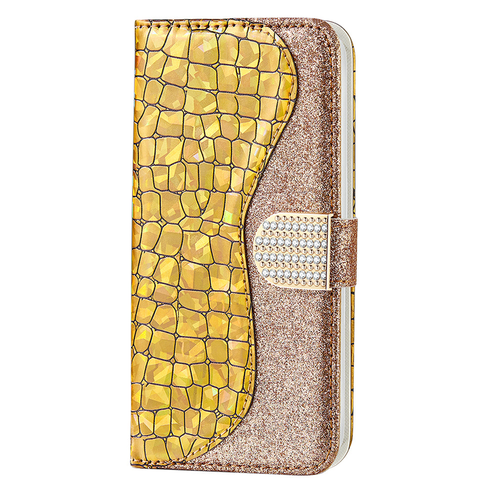 Full Protective Crocodile Texture Glittery Powder Splicing Leather Wallet Case for iPhone 13 Pro 6.1 inch