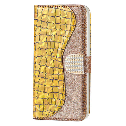 Full Protective Crocodile Texture Glittery Powder Splicing Leather Wallet Case for iPhone 13 Pro 6.1 inch