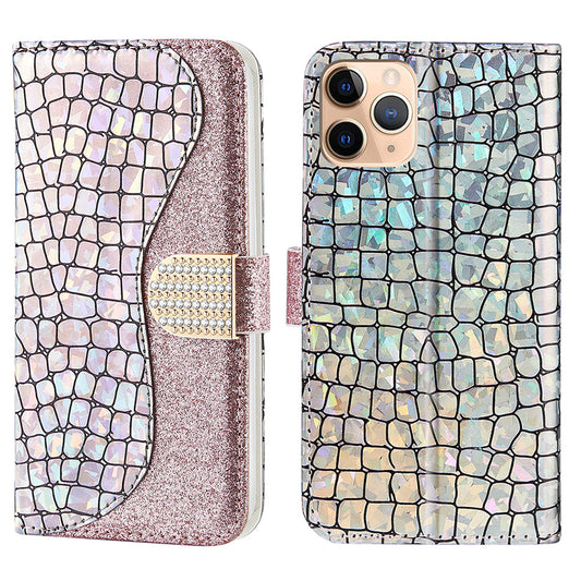 Full Protective Crocodile Texture Glittery Powder Splicing Leather Wallet Case for iPhone 13 Pro 6.1 inch