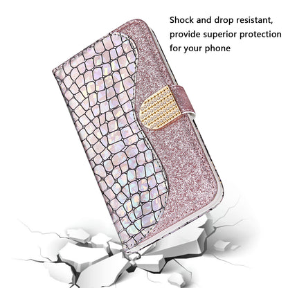 Full Protective Crocodile Texture Glittery Powder Splicing Leather Wallet Case for iPhone 13 Pro 6.1 inch